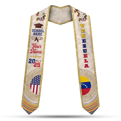 Mostefy Personalized Venezuelan Graduation Stole Sash 2025, Custom Venezuela Grad Sash,Honor Stole for Graduation Students