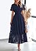 PRETTYGARDEN Womens 2026 Summer Maxi Dress Short Sleeve V Neck Hollow Out Eyelet A Line Long Flowy Beach Vacation Dresses (Navy,Medium)