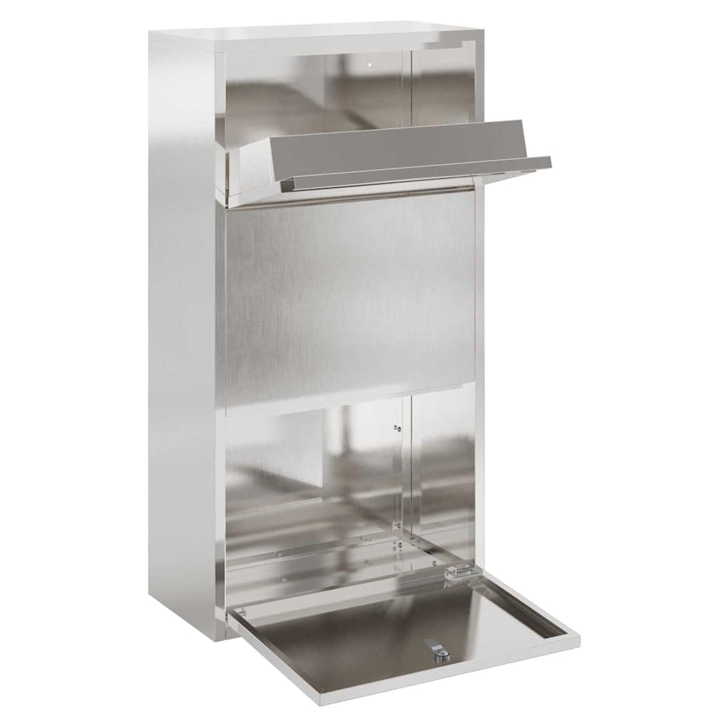 vidaXL Caja de Entrega de Paquetes con Puerta Plateado 44 x 22 x 82 cm, Buzón Elegante para jardín y terraza, Materiales Resistentes al Agua, Guarda Tus Paquetes a Salvo