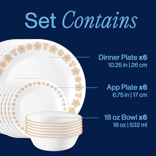Image of Corelle Butterfly Gold 18-Piece Round Dinnerware Set, Service for 6