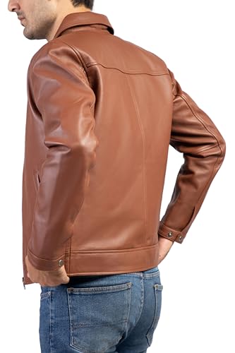 Image of Jild Polo Collar Premium Leather Jacket Men - Old School Classic Style Everyday Wear Real Lambskin Mens Leather Jacket