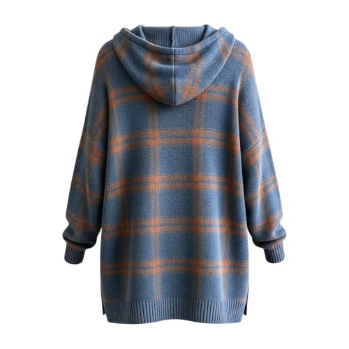 Plaid Sweaters for Women Oversized Knit Long Sleeve Casual Hooded Pullover - image 5