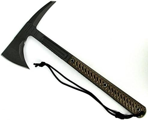 RMJ Tactical Kestrel Feather Tomahawk Hyena Brown 3D G-10 Handle Full Tang