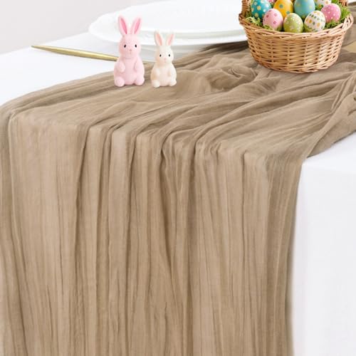 Socomi Nude Brown Cheesecloth Table Runner Summer Boho Rustic Gauze 120 inch 10FT Cheese Cloth Sheer Runner for Wedding Party Baby Shower Birthday Home Decor Holiday Decorations