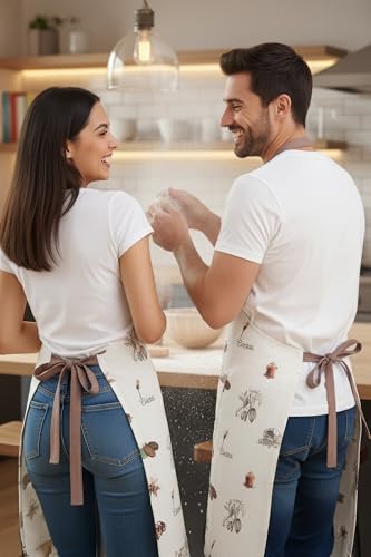 Image of 100% Cotton Unisex Apron - Adjustable Neck Straps, Vibrant Print, Reinforced Stitching, Multipurpose& Deep Pocket - for Cooking, Catering, Gardening, Painting-Printed Aprons