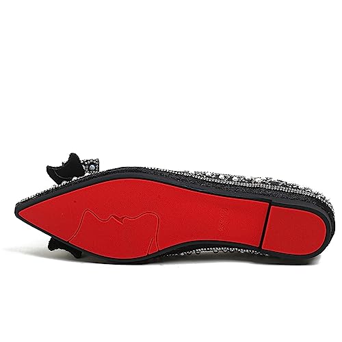 Image of Flats Shoes Women Rhinestone Square Fashion Ballet Flats Wedding Flats for Women Comfortable Slip on Low Heel Dress Shoes