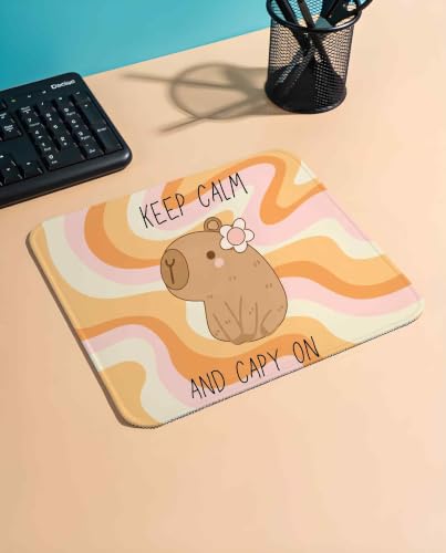 Image of Mouse Pad for Laptop & Desktop | 9x7 Inch Anti-Fray Stitched Edges | Non-Slip Rubber Base | Desk Setup Accessory for Students, Gamers & Professionals (Happy Capy)