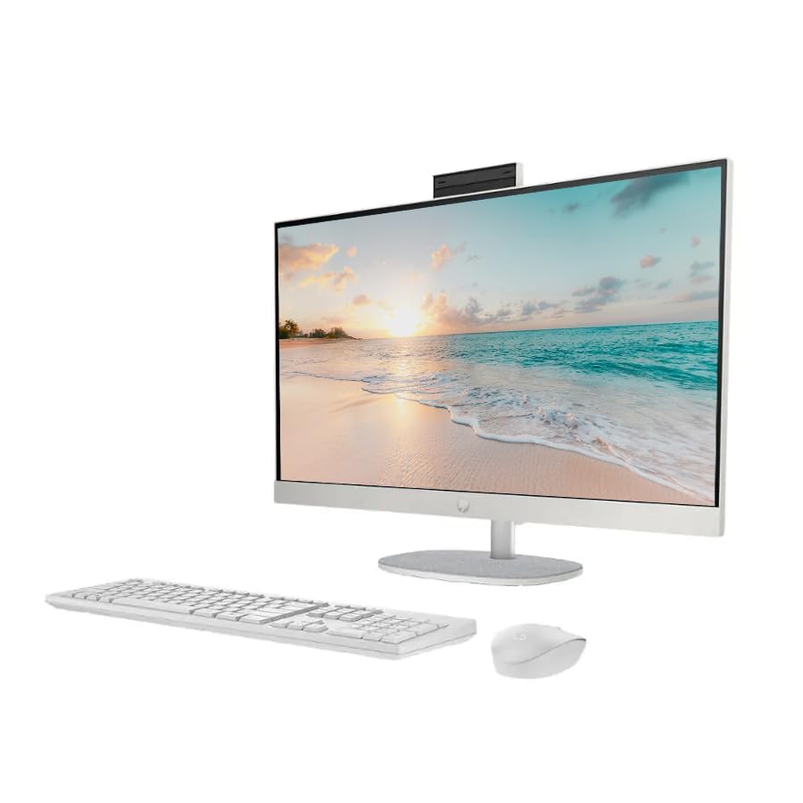 Image of HP 27 inch FHD All-in-One Desktop Computer, 12-Cores Intel Core Ultra 7 Processor, 16GB RAM 512GB SSD, Windows 11, Wireless Keyboard & Mouse, PLUSERA 8-in-1 Hub Included, White
