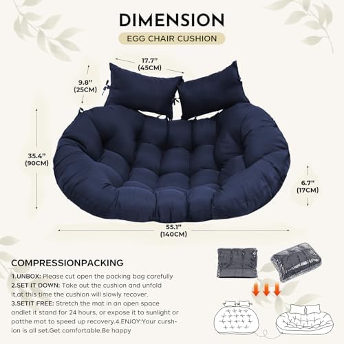 Image of Double Seater Cushion Set - Polyester Fabric Padded Seat for Hanging Egg /Garden jhula(Cushion ONLY Royal Blue)