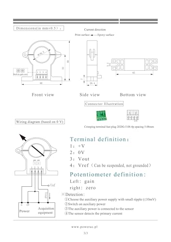 Sensor de corriente tipo núcleo partido HSTS30 entrada 100A y salida analógica 4