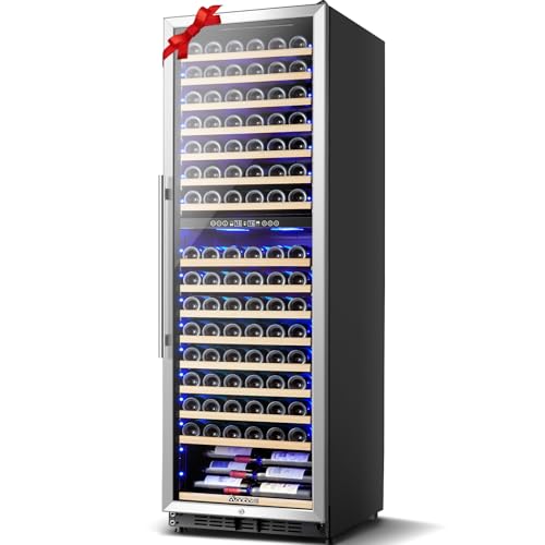 AAOBOSI Wine Cooler Refridgerator 24 Inch, 176 Bottles Dual Zone Wine Fridge with Double-Layer Tempered Glass Door and Temperature Memory Fuction,Built-in or Freestanding.