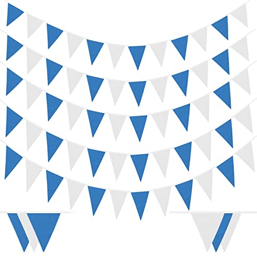 Laipuke 10m Blau-Weiß Stoff-Wimpelkette, Hochzeit-Girlande mit 40 Wimpeln, Für Kinderzimmer, Geburtstag, Party Dekoration