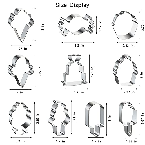Wonmon 10PCS Ice Cream and Sweets Cookie Cutter Set, Premium Stainless Steel Ice Cream Cookie Cutters Molds Ice Cream Cone, Cupcake, Candy, Cake, Popsicle, Ice Cream Sundae Shapes Cookie Cutters