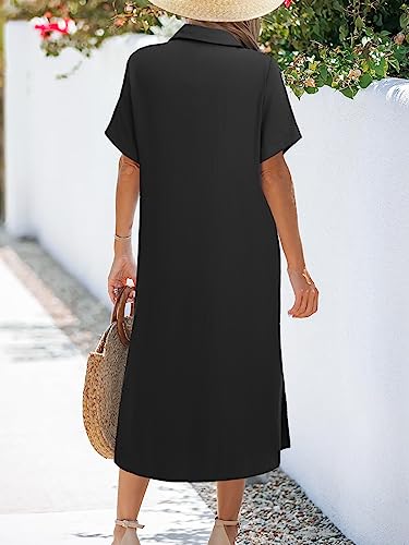 Zeagoo Women Dresses Summer Casual Short Sleeve Button Down Shirt Dresses 2025 Beach Cover Up with Pockets4
