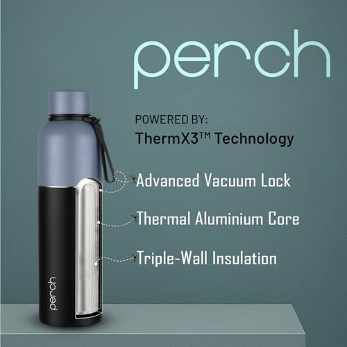 Image of Perch Zenith Stainless Steel Water Bottle 560 ml | Hot & Cold Flask | ISI Certified | Vacuum Insulated | BPA Free | Leak Proof Lid | for Office, School, Gym, Home & Travel | Black | Crafted by Pexpo