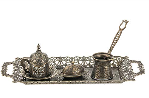 Turkish Coffee Pot, Moka Pot, Espresso Maker For The Stove Top, Camping Coffee Pot, Handmade Greek Arabic Coffee Warmer Cezve With Brass Handle, Stainless Steel Inside (Large 10.7 Oz, Antique Gold) #TOP6