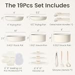 Chef Power Ceramic Nonstick Pots and Pans Set 19 Piece with Detachable Handle, Induction Dishwasher Oven Safe Cookware Set, RV Kitchen Set Removable Handle, Granite Grey and White