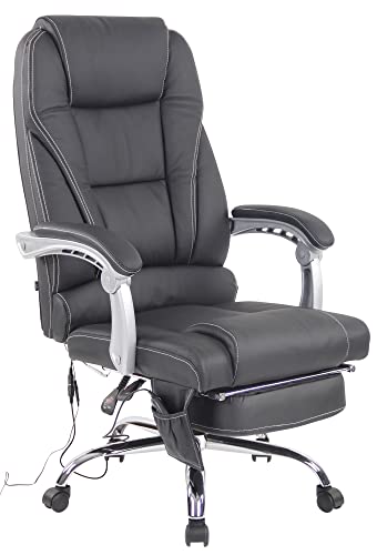 CLP Silla De Oficina Pacific Ergonómica De Cuero Original I Silla Acolchada Ejecutiva con Función De Masaje, Color:Negro