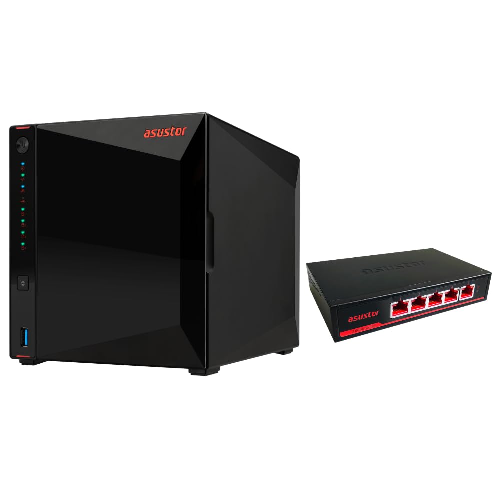 Asustor AS5404T Nimbustor 4 Gen2 4 Bay NAS + ASW205T 5 Port 2.5Gb Netzwerk Switch