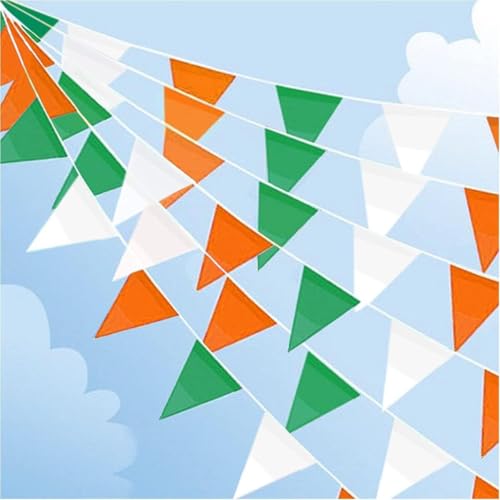 32 Meters 105 Feet Fabric Green White and Orange Pennant Banner Bunting St. Patrick's Day Parade Decorations Irish National Day Flags for Garden Street Bar Festive Decor