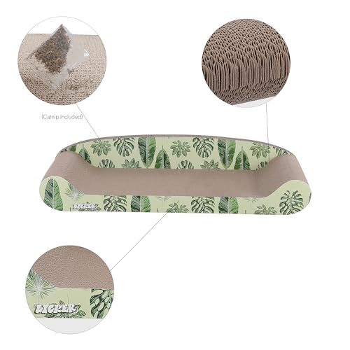Image of CSR1004B Montego 27.5 inch Coastal Patterned Cardboard Lounge Bed Cat Scratcher with Catnip, Mint /Green