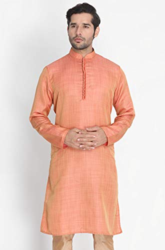 Image of VASTRAMAY Men's Beige Cotton Silk Blend Kurta