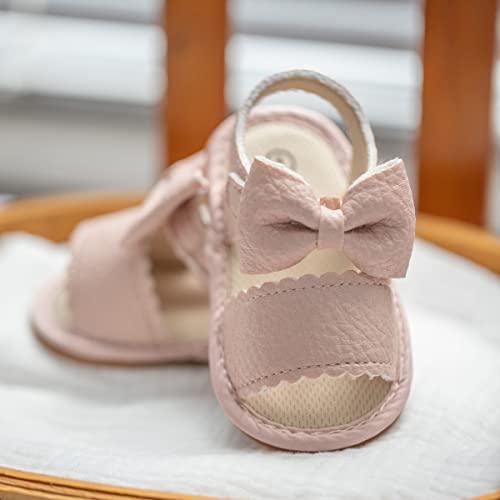 Image of Babelvit Infant Baby Girl Boy Sandals Comfort Premium Summer Outdoor Casual Beach Shoes with Flower Bowknot Anti Slip Rubber Sole Newborn Toddler Prewalker First Walking Shoes