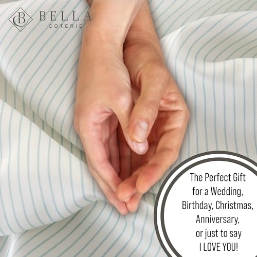 Image of Bella Coterie Luxury Bamboo Viscose Queen Size Sheet Set | 100% Organically Grown | Ultra Soft | Cooling for Hot Sleepers | 18 inch Deep Pocket [Striped Coastal Blue]