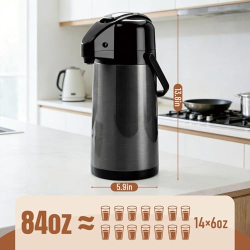 Image of Upgraded Airpot Coffee Carafe with Double Pump - 84oz /2.5L Coffee Carafe for Keeping Hot, Beverage Dispenser for Hot /Cold Beverage (1, Black)