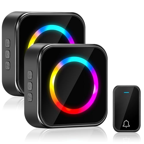Campanello Senza Fili da Esterno Impermeabile, 400 m di Portata Campanello Wireless Doorbell con 2 ricevitori plug-in e 1 trasmettitore, 56 Suonerie, Indicatori LED, 4 Volumi Selezionabili