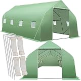 tectake® Serre de Jardin 18m2 Tunnel en Acier Thermo Laqué & Plastique Anti UV avec 8 fenêtres latérales pour Potager Exterieur Serre d'hivernage Tente Abri pour Plantes Serre à semis 600x300x205cm