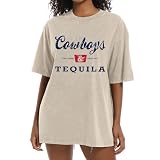 KEEVICI Western Cowboy Shirts for Women Vintage Cowgirl Shirt Oversized Rodeo Graphic Tees Country Concert Acid Wash Tshirt(Apricot,L)