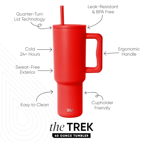 Image of Simple Modern 40 oz Trek Tumbler with Handle and Straw Lid | Cup Holder Friendly Insulated Stainless Steel Travel Mug | Saffron