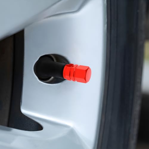 Image of Osilly Car Tire Stem Valve Caps, 8 PCS Aluminum Alloy Valve Stem Covers, Leak-Proof Tire Cap Cover Accessories, Hexgon Style Wheel Air Valve Caps for SUV Car Bike (Red)
