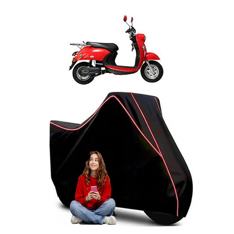 Image of Evolet Polo Scooty Bike Cover Water Resistant Outdoor Use Universal Fit Scooters Motorcycles Heavy Duty UV Protection Dust Rain Scratch Resistant Elastic Bottom Black Blue Piping