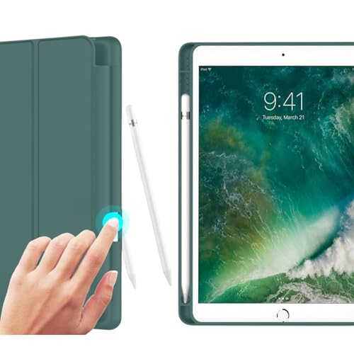 Image of M Cart Smart Case iPad 7 (2019) / iPad 8 (2020) / iPad 9 (2021) 10.2 inch Flip Cover | Leather Finish Flip Cover Shockproof Back Case for iPad 7 / iPad 8 / iPad 9 (10.2 in) (Trifold Green)