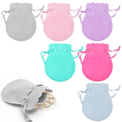 GIKPAX 6 Pièces Sacs à Bijoux, Pochette à Bijoux avec Cordon Petites Pochettes à Bijoux Pochette en Velours Doux pour Mariage, Fête, Saint Valentin, Anniversaire (7x9cm/3.54x1.76in)