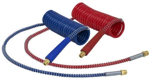 Tectran Proflex-SP™ Air Brake Hose Assembly Coil Set | 1/2” NPT Fittings | Premium Flexible Grips | Winter Cold Rated (Red & Blue Set, 20' Length x 24