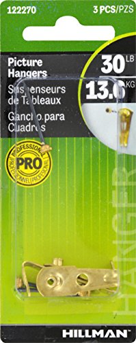 Image of Hillman Picture Hanger Brass 30 lb Capacity 3 Pack 122270