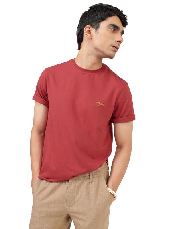 Men's Grey Indian Cotton Solid Regular Fit Crew Neck