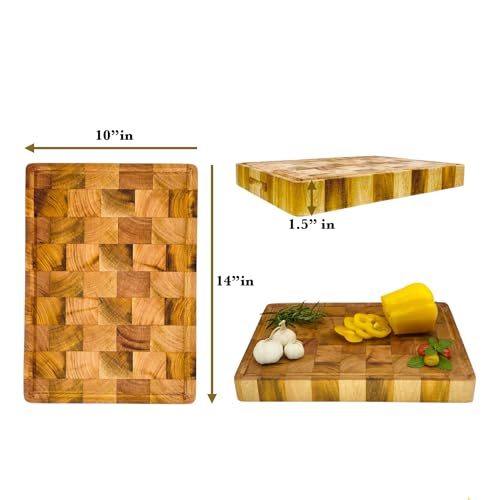 Tabla de cortar de madera de caoba de end grain con ranura para jugos, bloque grueso para preparación en cocina, para carne, pan, queso y charcutería, 35.56 cm x 25.4 cm x 3.81 cm miniatura 2