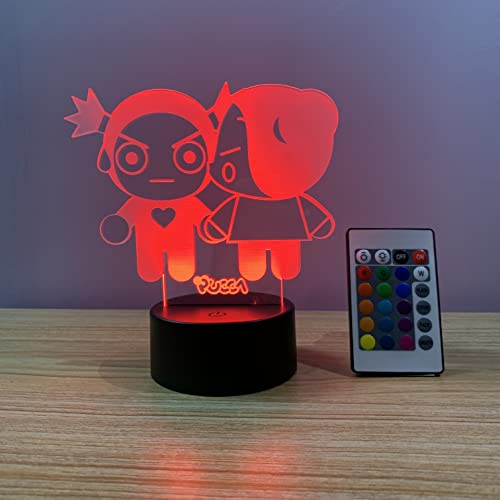 Wolobox Lampara LED Infantil PUCCA Cambia Color USB Luz nocturna y decoración con MANDO INALÁMBRICO OFICIAL (Beso Sorprendido)