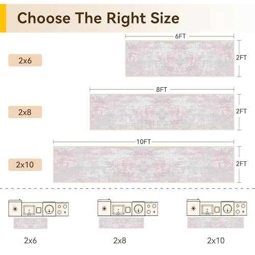 Washable Area Rugs 2'x10' Non-Slip Modern Abstract Soft for Living Room Entryway Bedroom Nursery, Print Pattern, Grey Pink