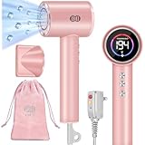 CIICII Negative Ionic Hair Dryer Professional, 120000RPM High Speed Blow Dryer (1600W Brushless/ 3-Speed/ 4-Temp & HD Display & Portable Bag) Fast Drying Hairdryer for Home, Travel & Salon (Pink)