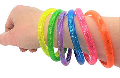 6" Liquid Super Glitter Colorful Bracelet (12 Pack) Bright Neon Colors. Cool Bracelets For Party Favor, Stocking Stuffers, Birthday Parties, Fundraisers, Giveaways Or Prizes! #TOP7
