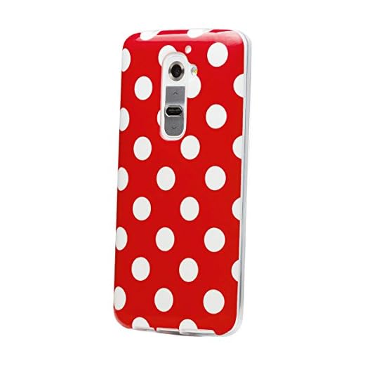LG G2 | iCues polkaprickigt fodral röd | [skärmskydd ingår] hållbart mode skal söt glansigt fodral TPU-mönster kvinnor flicka