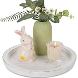 Hanobe Candle Plate Holder Tray: Round Wood Decorative Candle Plate - Rustic Farmhouse CoffeeTable Decor - Tealight Pillar Trays for Home Decor (White Rustic)