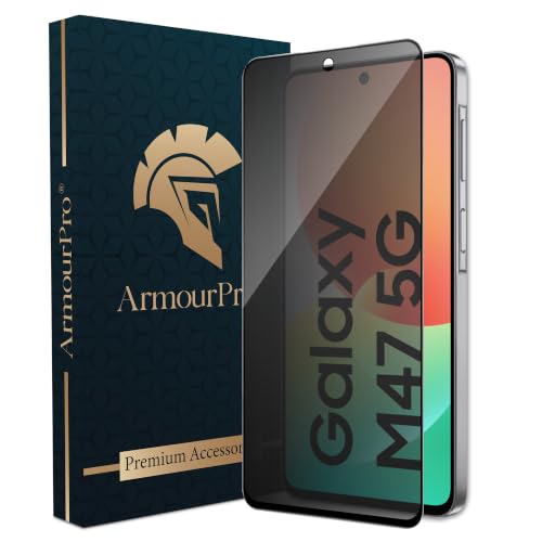 Image of ArmourPro Privacy Tempered Glass for Samsung Galaxy M47 - Anti-Spy Anti Peeping Screen Protector, 9H Hardness, Edge-to-Edge Coverage, Ultra Thin, Bubble-Free Installation Kit | Black