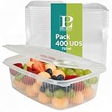 Prieto Larrey - Pack 400 Envases Reutilizables con Tapa Bisagra 750 ml - Resistentes y Duraderos - Tupper Apto para Microondas y Reciclable - Para Alimentos Calientes o Fríos