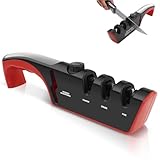 Afilador de Cuchillos 4 en 1, Chaira Afilar Cuchillos Multifuncional Manual Base Antideslizante Afilar Cuchillos y Tijeras Cocina y Exteriores Cuchillos de Cocina